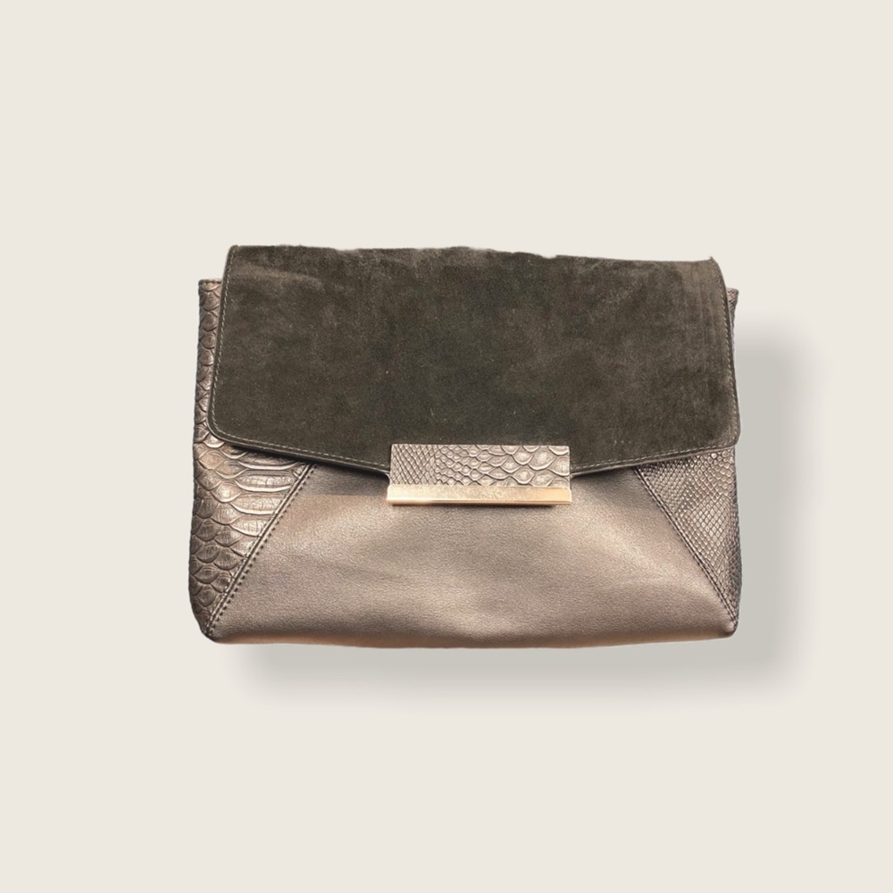 Aldo Black Suede Faux Leather Clutch Crossbody